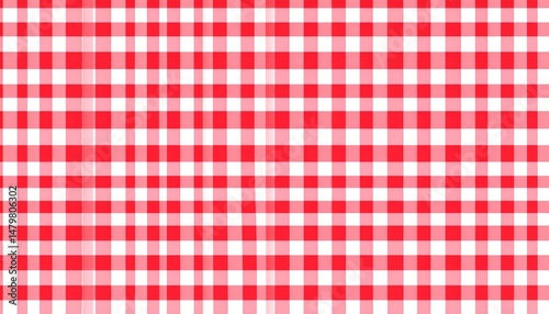 Red white checkered picnic tablecloth as background. Checkered picnic tablecloth.
