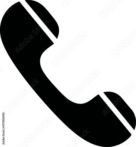 Black phone handset icon, minimalist communication symbol. Vector illustration