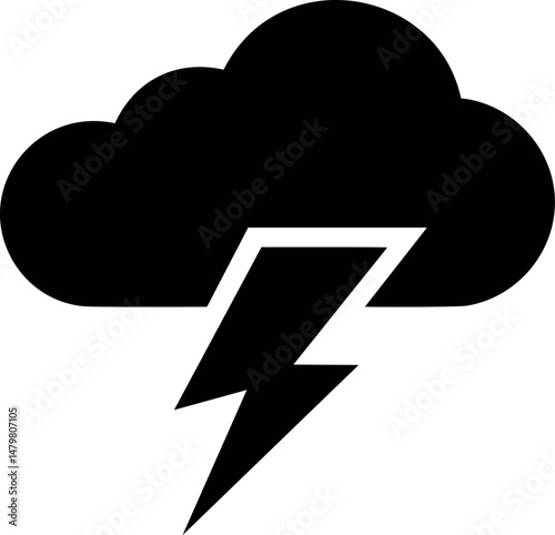 Black cloud and lightning symbol representing thunderstorm concept. Vector illustration