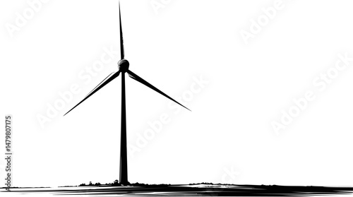 Monochrome wind turbine on isolated landscape, generating clean energy concept. Vector illustration