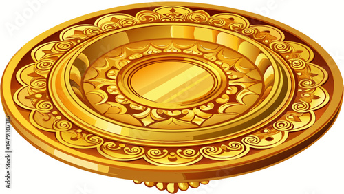 traditional gold plate isolated on white background