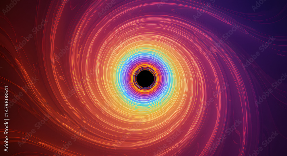 Abstract Swirling Vortex of Rainbow Hues and Deep Black Center Abstract Swirling Vortex of Rainbow Hues and Deep Black Center