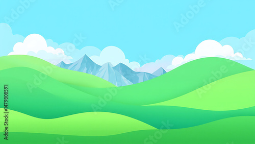 Cartoon Green Hills Landscape Illustration | Peaceful Nature Background Art