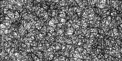 Scribble chaos seamless bg with pen strokes texture. Doodle curly insane tangled background. Chaotic swirl lines in vector illustration