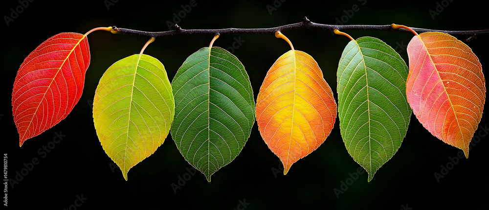 Obraz premium Colorful Hanging Leaves On Branch