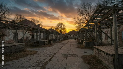 Old town street sunset