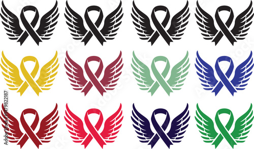 Black Vector Icon of Breast Cancer Awareness Ribbon Fairy Collection