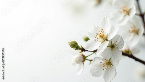 Abstract macro image of white blossoms against stark white, nature, beauty