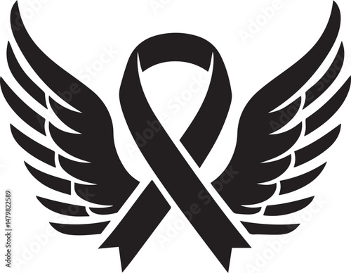 Black Vector Icon of Breast Cancer Awareness Ribbon