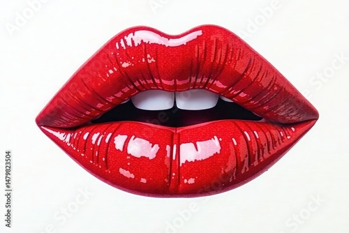 Bold red lip print against stark white backdrop , fashion, trace, vibrant