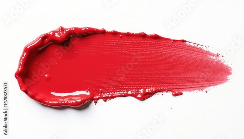 Bold red lipstick smear against a stark white backdrop , vibrant, red lipstick, red