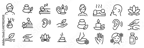 Collection of web icons representing wellness, relaxation, and self-care activities in a minimalist design