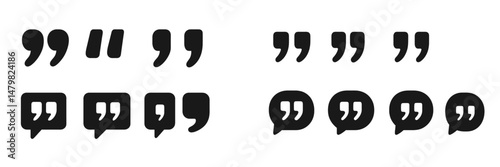 Set of web icons featuring quotation marks and speech bubbles for digital communication