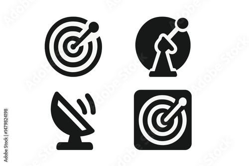 Set of web icons depicting various signal transmission designs with different orientations and styles for digital use