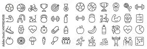 Collection of web icons representing sports, fitness, and health activities for digital use