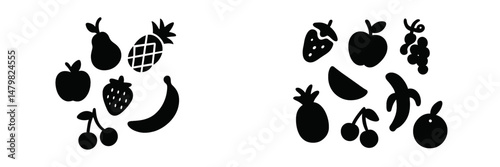 Collection of simple black fruit icons representing various types of fruits suitable for web design and applications