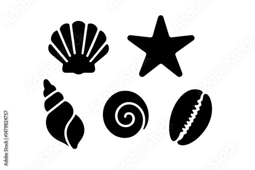Collection of web icons showcasing various marine life elements including shells and a starfish designed for digital use