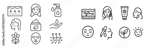 Collection of elegant web icons representing skincare, beauty routines, and wellness themes for digital use