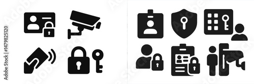 Collection of web icons representing security, identification, and privacy features for digital applications and services