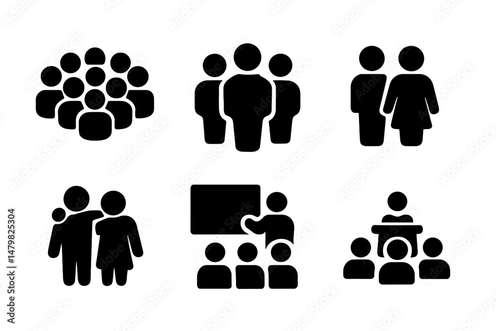 Collection of web icons featuring diverse group and interaction representations for digital use and design Collection of web icons featuring diverse group and interaction representations for digital use and design