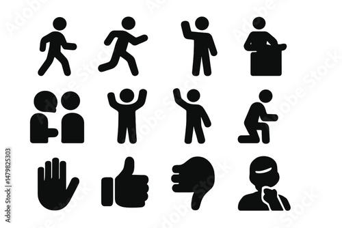 Collection of web icons illustrating diverse human activities and gestures in a minimalist design