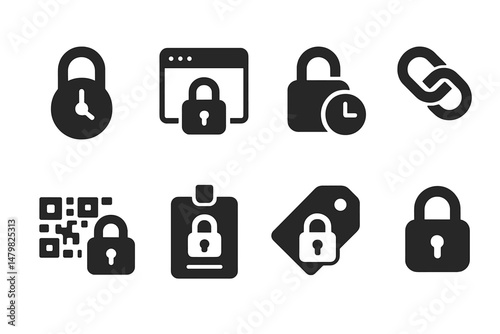 Collection of web icons representing security features and online protection tools