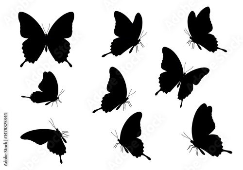 Silhouette Butterfly Flight: Elegant Black Ink Art