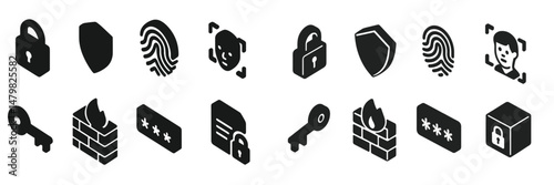 Collection of web icons showcasing security, privacy, and digital authentication elements for online platforms