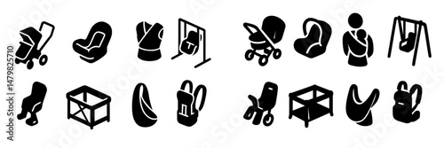 Collection of web icons representing various baby and parenting items for digital design use