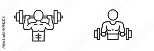 Set of web icons illustrating weightlifting exercises featuring barbell and dumbbell designs for fitness applications