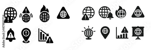 Set of web icons representing alerts, notifications, and data visualization for online applications