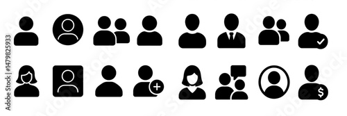 Collection of versatile web icons representing user profiles and social interactions for digital applications and platforms