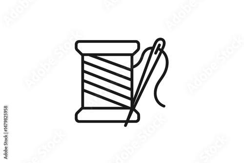 Set of web icons featuring a spool of thread and needle designed for digital crafting and sewing applications