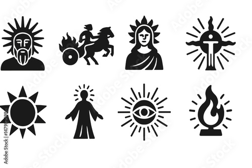 Collection of web icons featuring celestial and mythical symbols with diverse designs and meanings