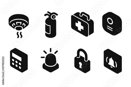 Collection of essential web icons for safety and emergency services in modern digital design