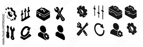 Collection of web icons featuring tools, settings, and user representations for digital design projects