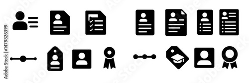 Variety of web icons representing user profiles, documents, and achievements for digital applications