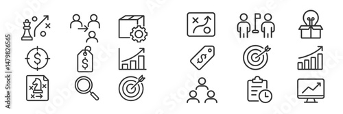 Modern web icons representing various business and strategy concepts for digital use and design enhancement