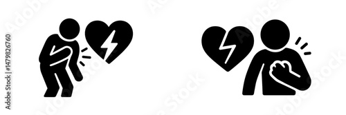Web icons depicting emotional distress and heartache in simple minimalist style