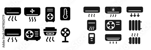 Collection of web icons representing various cooling and heating appliances and functions