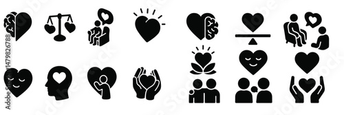 Collection of web icons illustrating themes of love, relationships, and emotional well-being