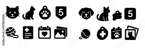 Collection of web icons representing pets, healthcare, and digital organization in minimalist design