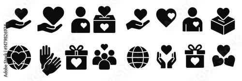 Web icons showcasing love, community, and giving in various relatable forms and designs for digital use