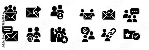 Collection of modern web icons depicting communication and social interaction features for digital platforms