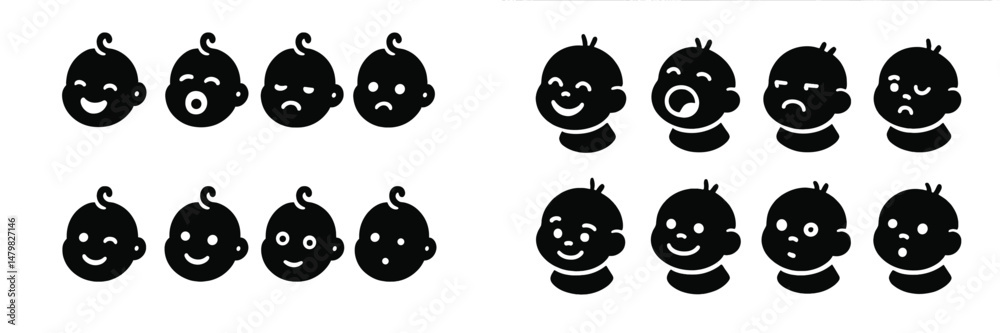 Fototapeta premium Variety of baby face icons representing different emotions and expressions for web design projects
