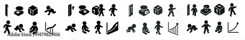 Set of web icons depicting various creative activities and playful actions in a simplistic design style