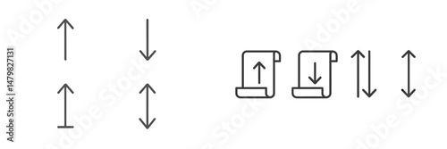 Web icons representing upward and downward movement along with scrolling actions for digital interfaces and applications