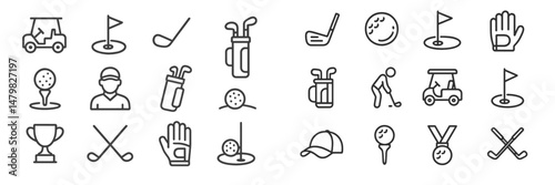 Collection of golf-related web icons featuring essential sports symbols for interactive design