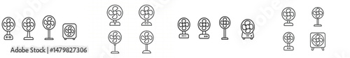 Collection of simple web icons featuring various fan designs in black and white outlines for digital use in graphic projects