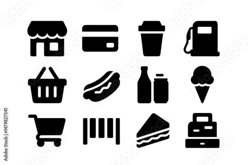 Set of web icons representing various everyday items and services for digital use
